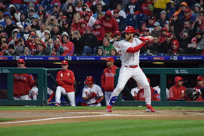 Phillies Bryce Harper lines up to take a swing