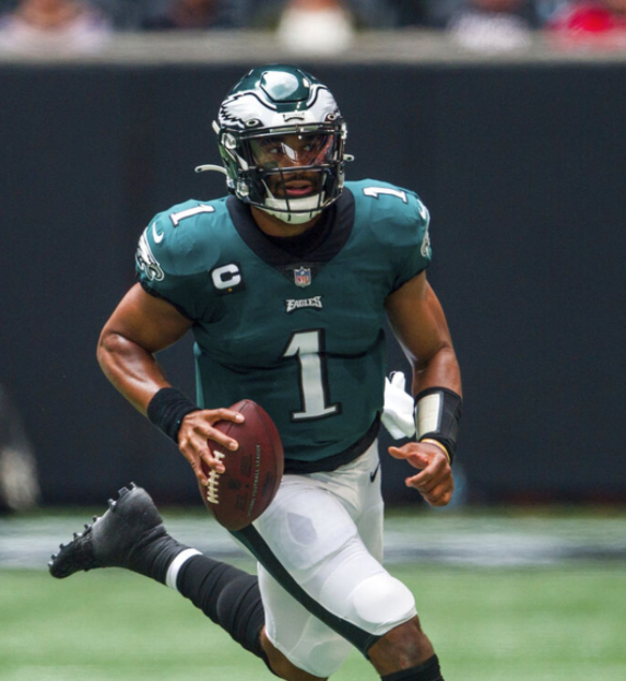Jalen+Hurts%2C+quarterback+for+the+Eagles%2C+runs+with+the+ball+