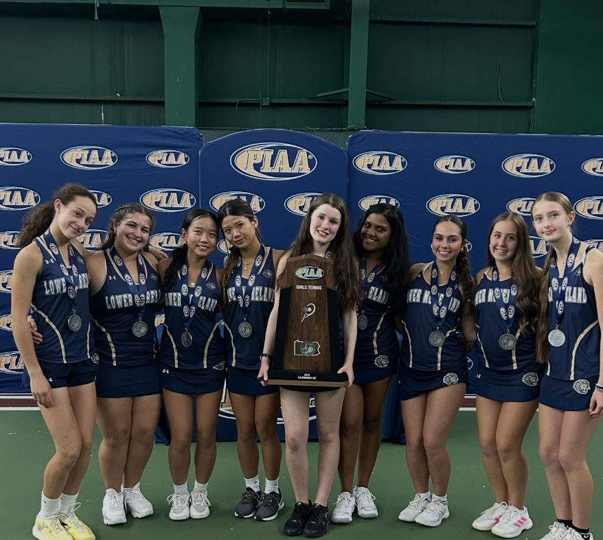 LMHS Girls Tennis Team (Left to Right: Khaya Lukov, Mai Attais, Cindy Yang, Erica Zhao, Abigail Yanovitsky, Jenna Nikhil, Ava Reitmann, Sophia Cherepakhin, and Natalie Chania)